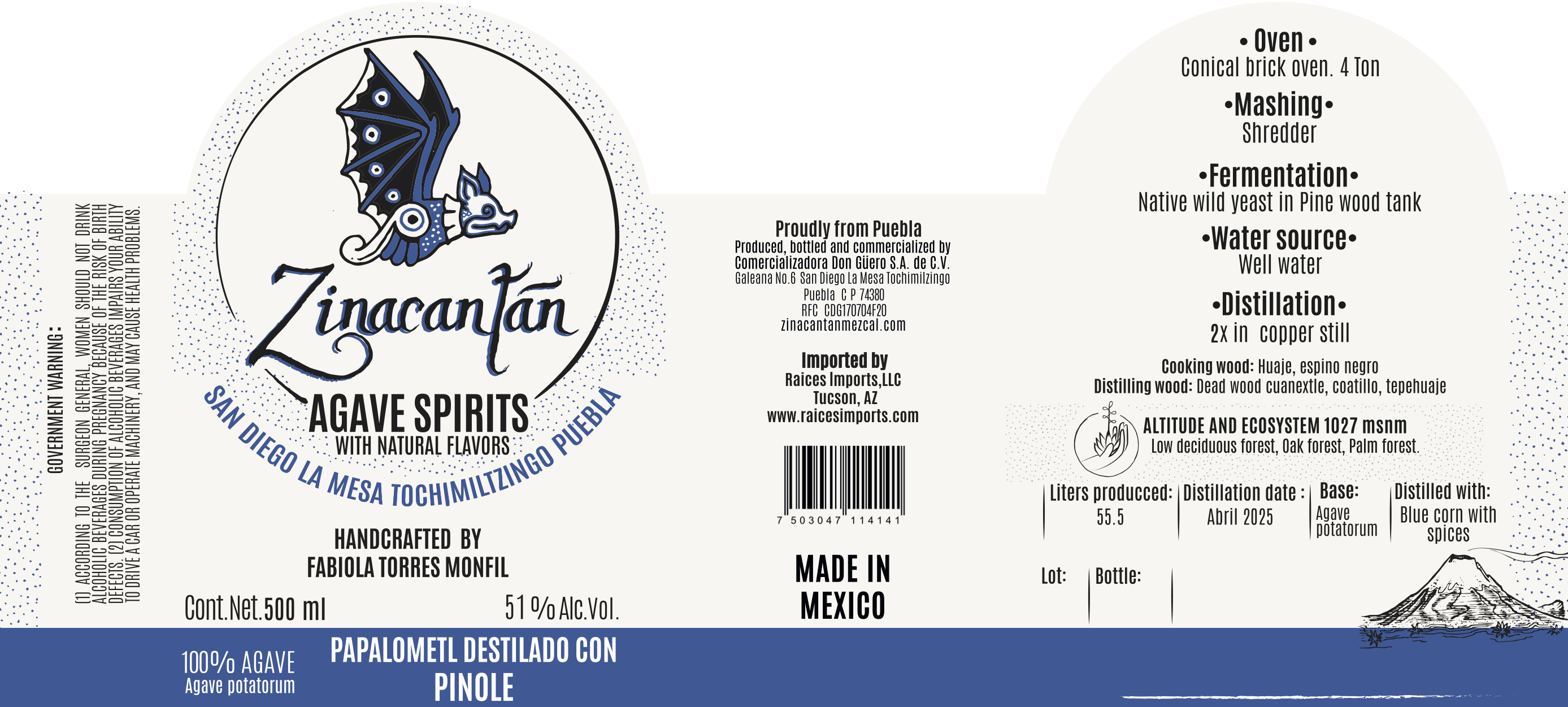 TABC label artwork for Zinacantan Papalometl with Pinole