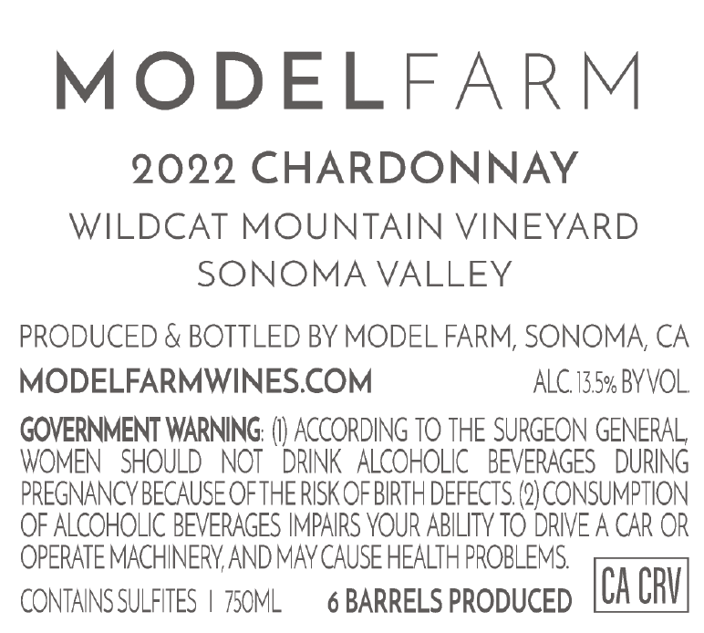 TABC label artwork for Model Farm Wildcat Mountain Chardonnay