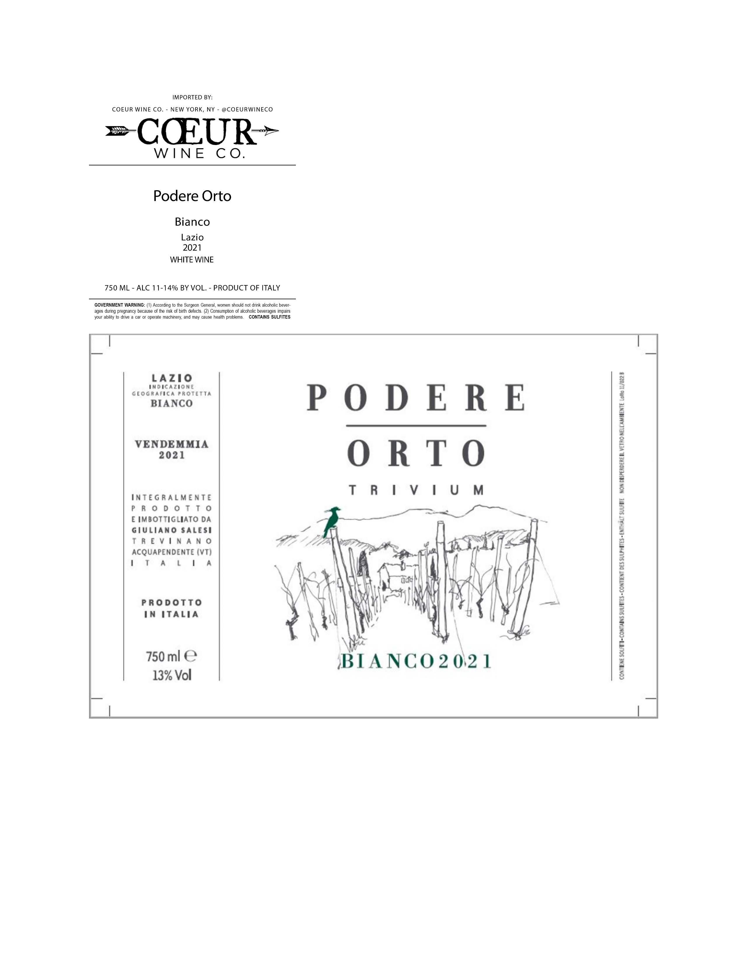 TABC label artwork for Podere Orto Bianco