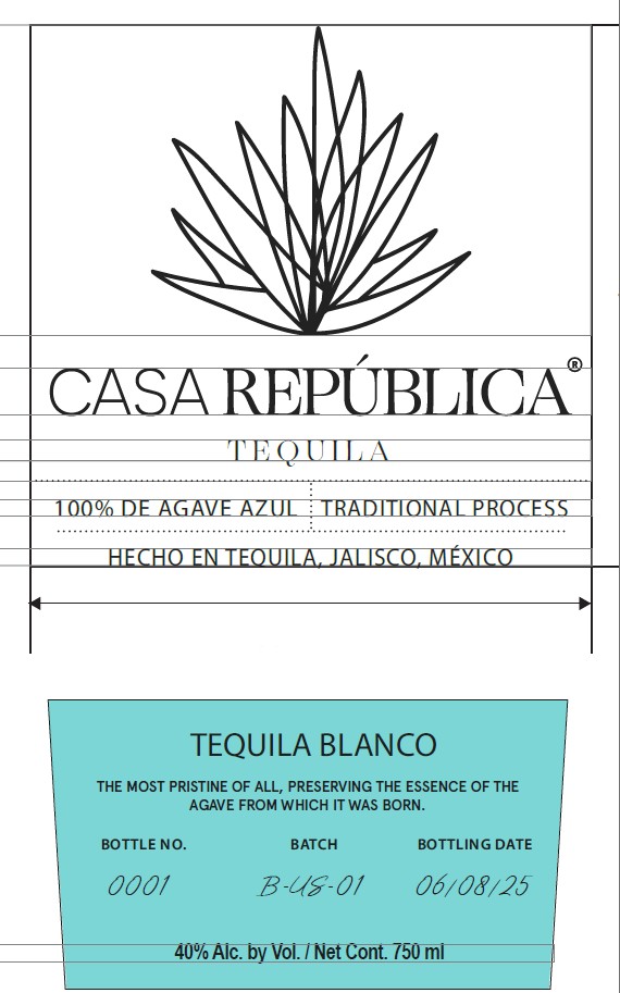 TABC label artwork for Casa Republica Tequila Blanco