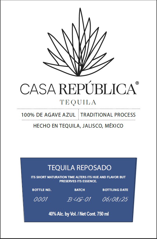 TABC label artwork for Casa Republica Tequila Reposado