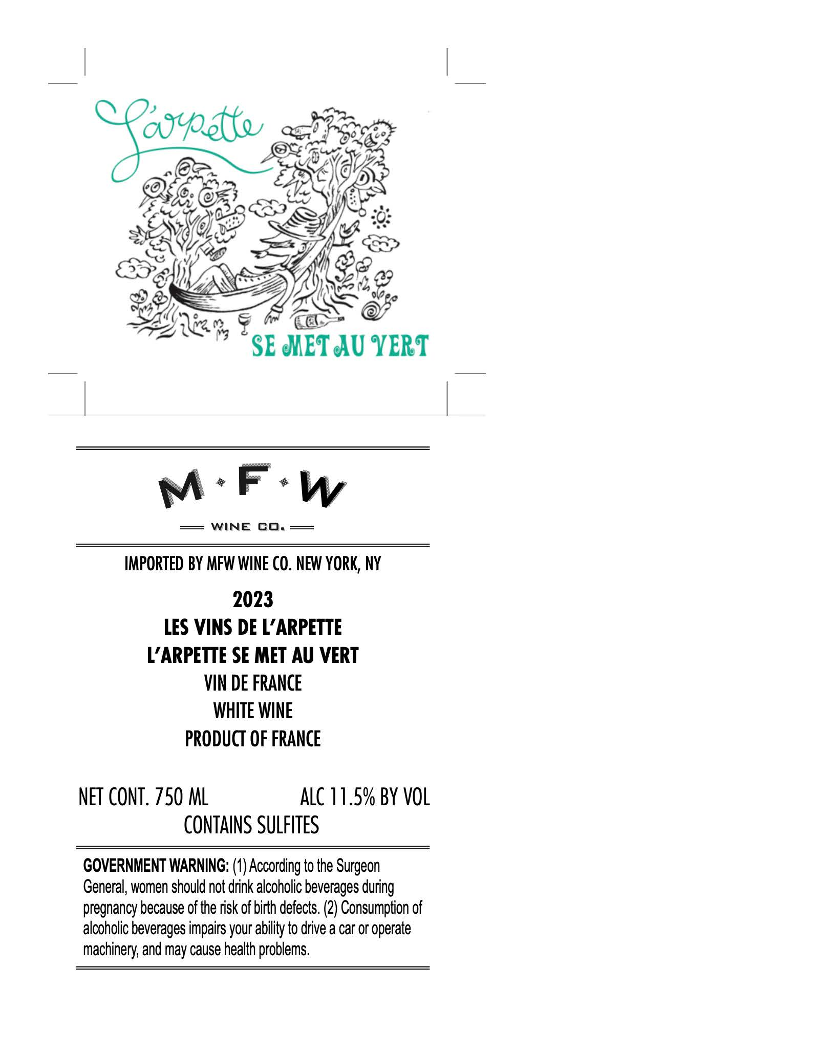TABC label artwork for Les Vins de l'Arpette Se Met au Vert