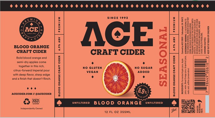 TABC label artwork for ACE BLOOD ORANGE CRAFT CIDER