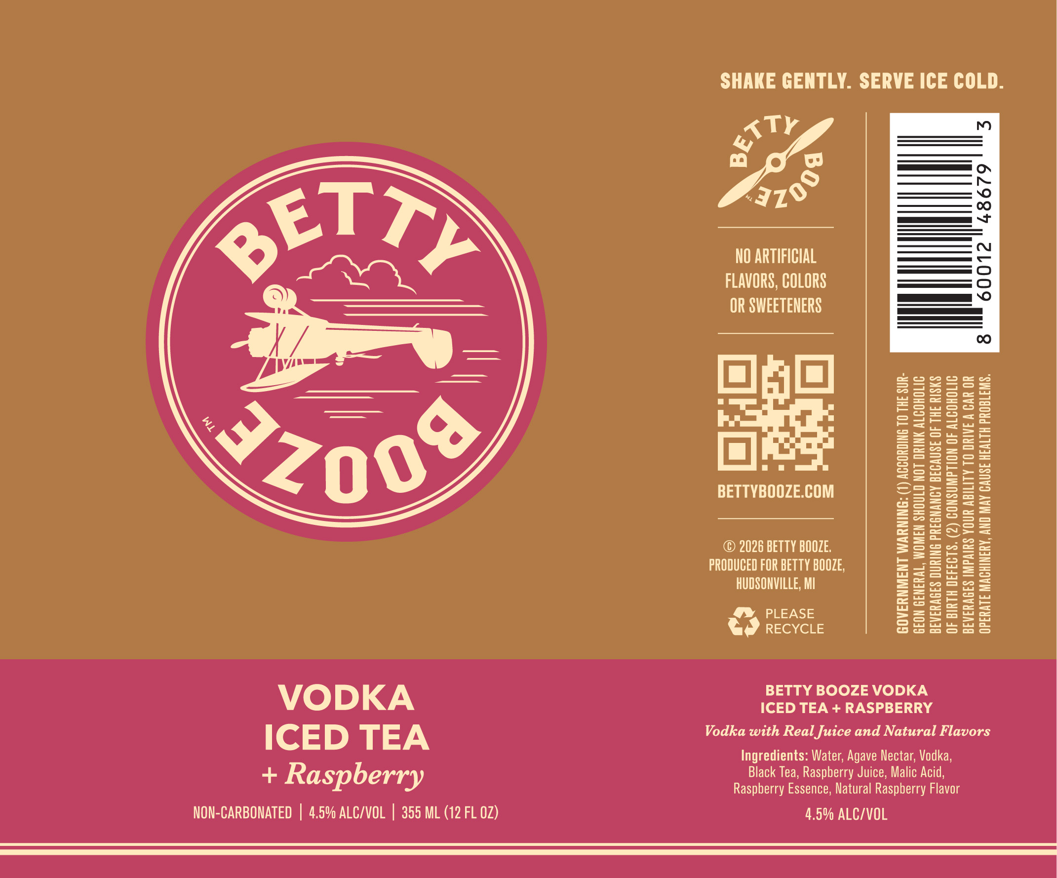 TABC label artwork for Betty Booze Vodka Iced Tea + Raspberry