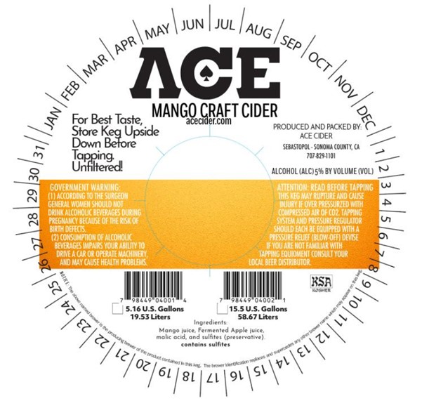 TABC label artwork for ACE MANGO CRAFT CIDER