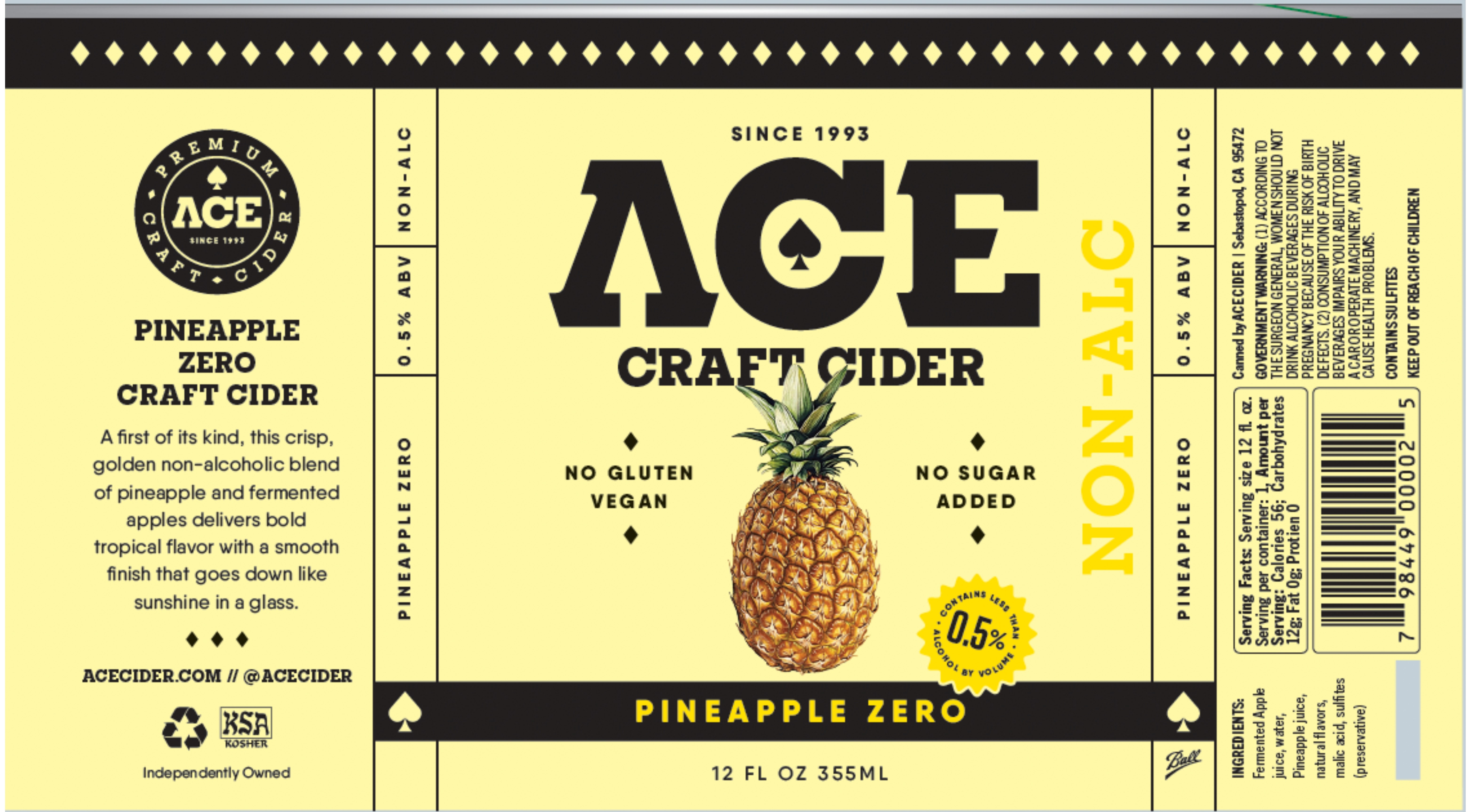 TABC label artwork for ACE PINEAPPLE ZERO NON-ALC CRAFT CIDER