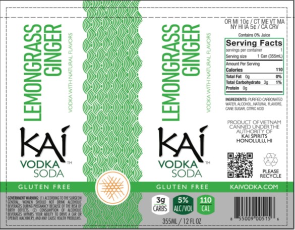 TABC label artwork for KAI LEMONGRASS GINGER VODKA SODA