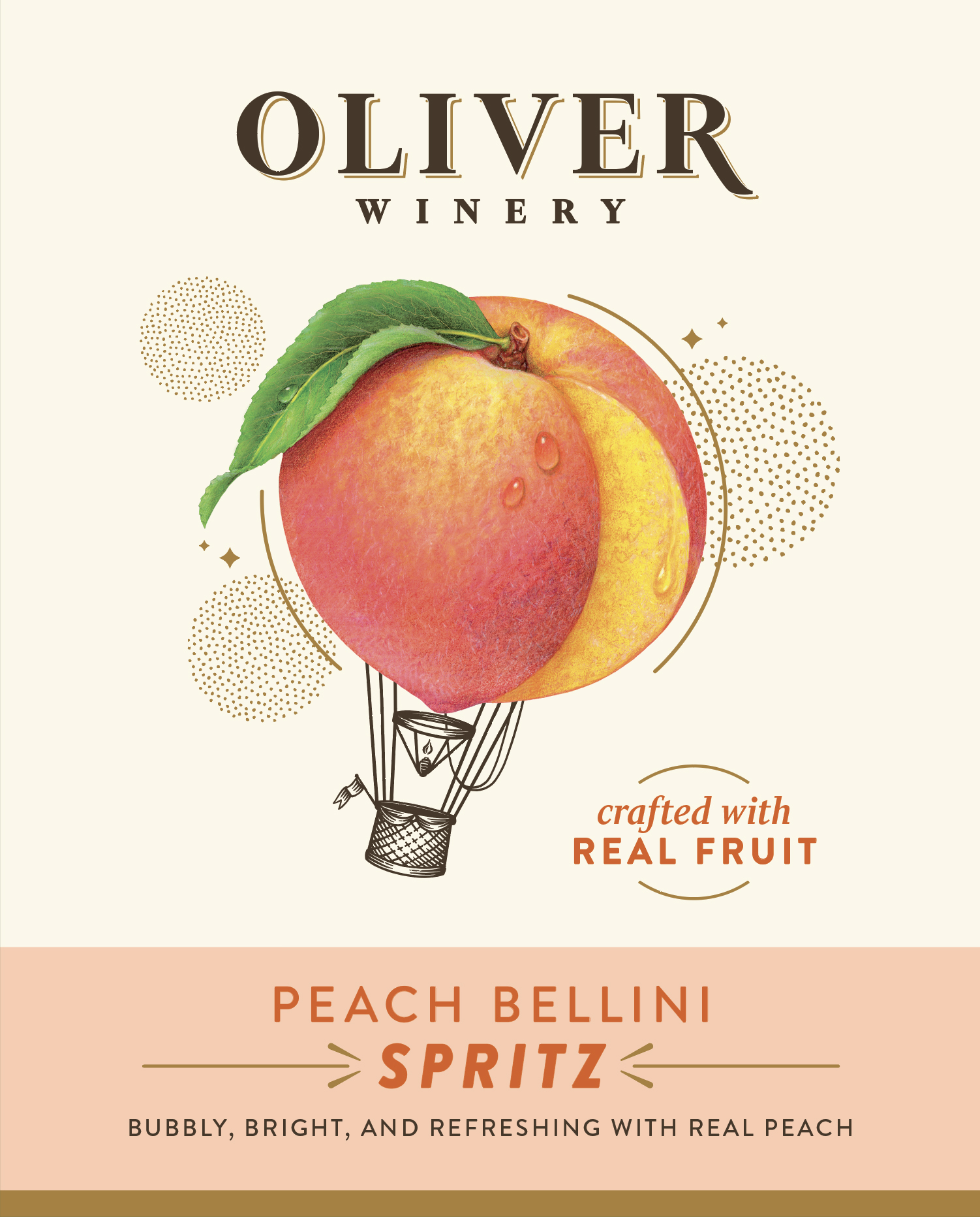 TABC label artwork for Oliver Winery Peach Bellini Spritz