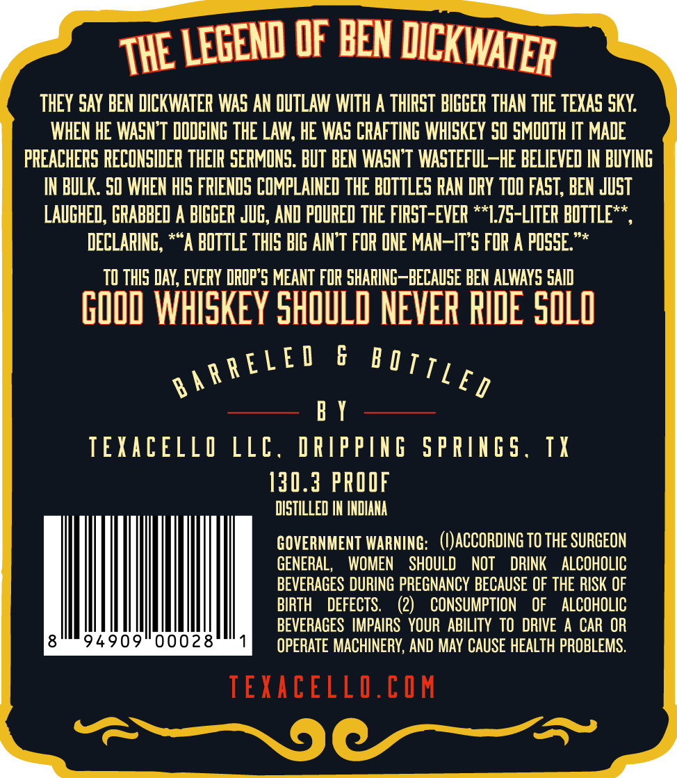 TABC label artwork for Ben Dickwater Rides Again Single Barrel Bourbon Whiskey