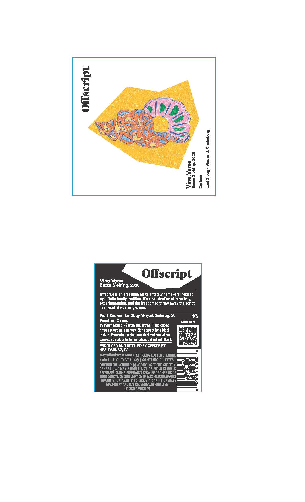 TABC label artwork for Offscript Cortese Vino. Versa
