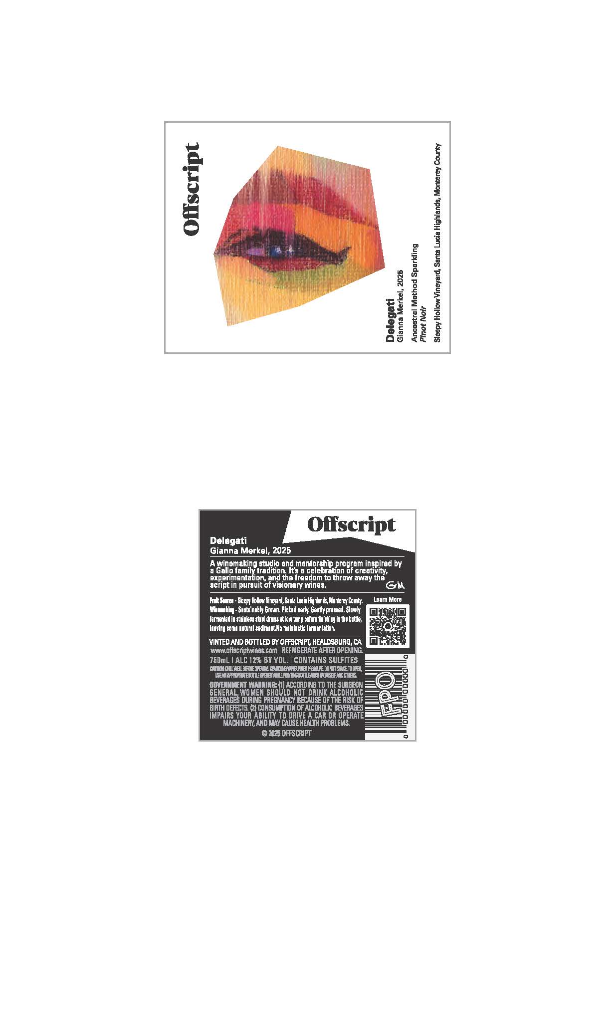 TABC label artwork for Offscript Pinot Noir Delegati