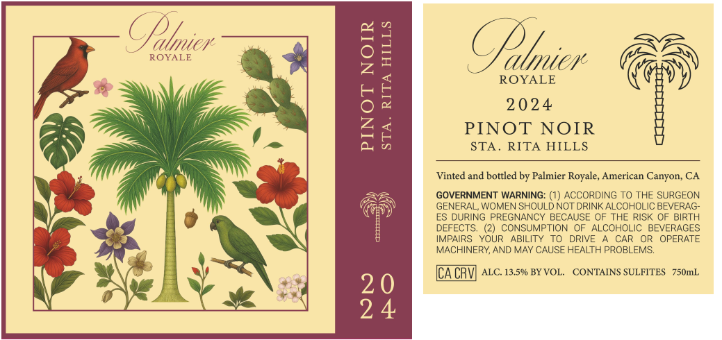 TABC label artwork for Palmier Royale Pinot Noir Sta. Rita Hills