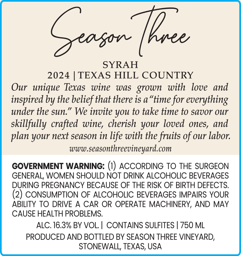 TABC label artwork for Syrah
