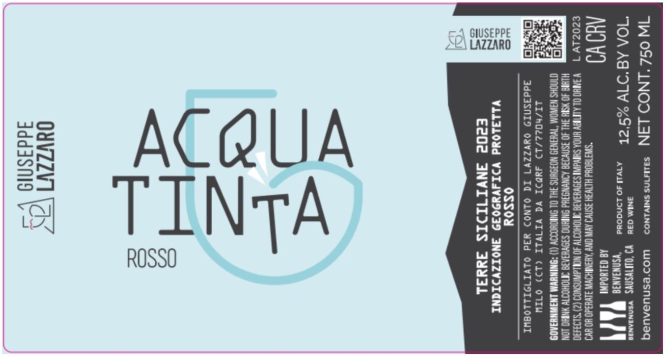 TABC label artwork for GIUSEPPE LAZZARO AQUA TINTA TERRE SICILIANE Red