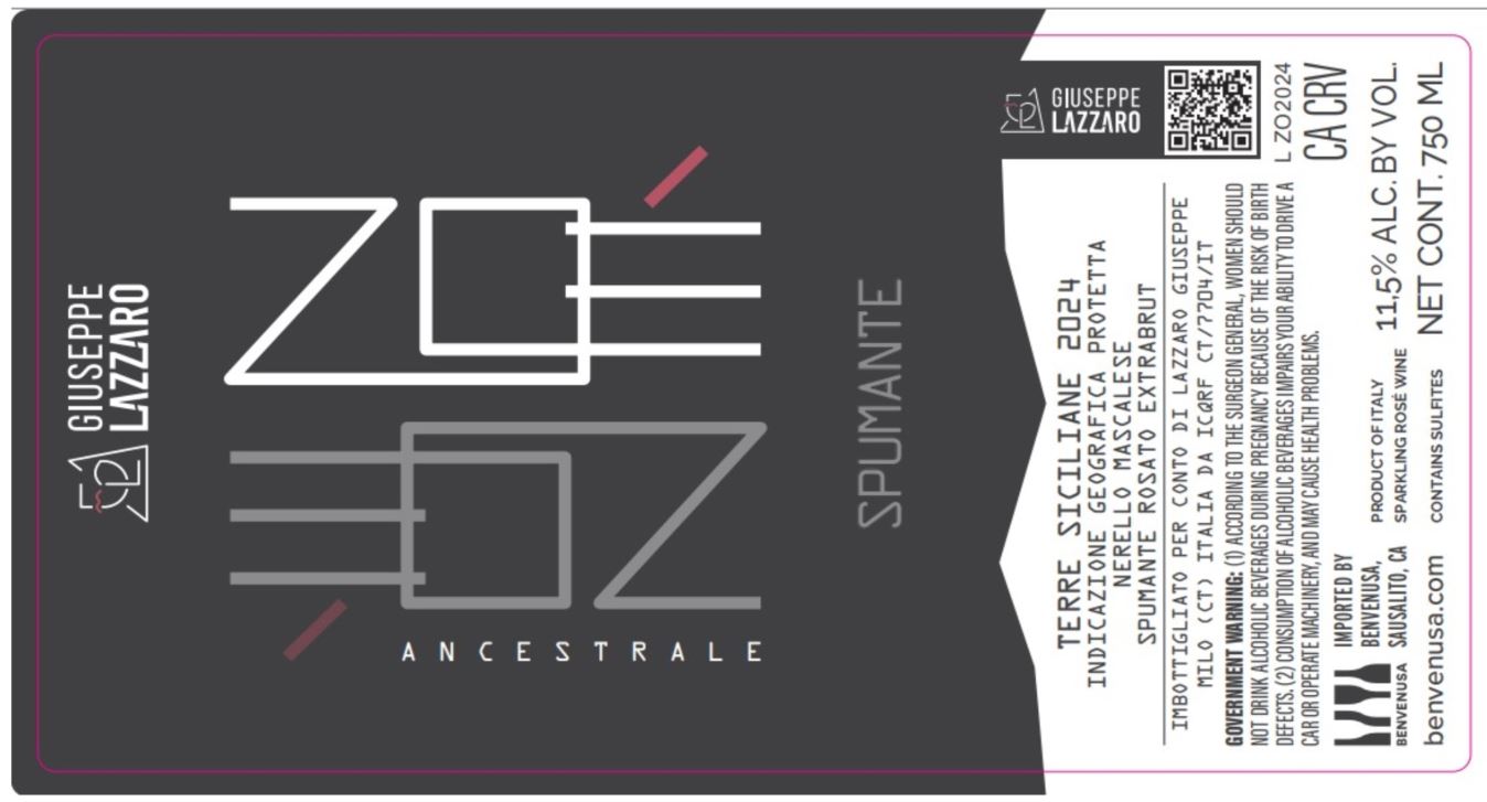 TABC label artwork for GIUSEPPE LAZZARO ZOE Nerello Mascalese TERRE SICILIANE
