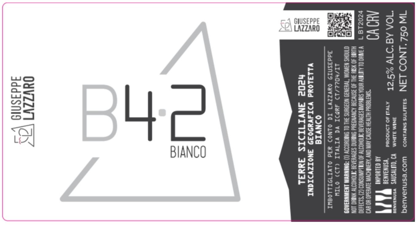 TABC label artwork for GIUSEPPE LAZZARO B4.2 BIANCO TERRE SICILIANE