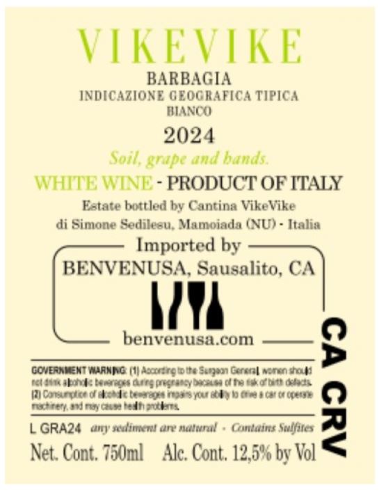 TABC label artwork for VIKEVIKE GRANAZZA BARBAGIA