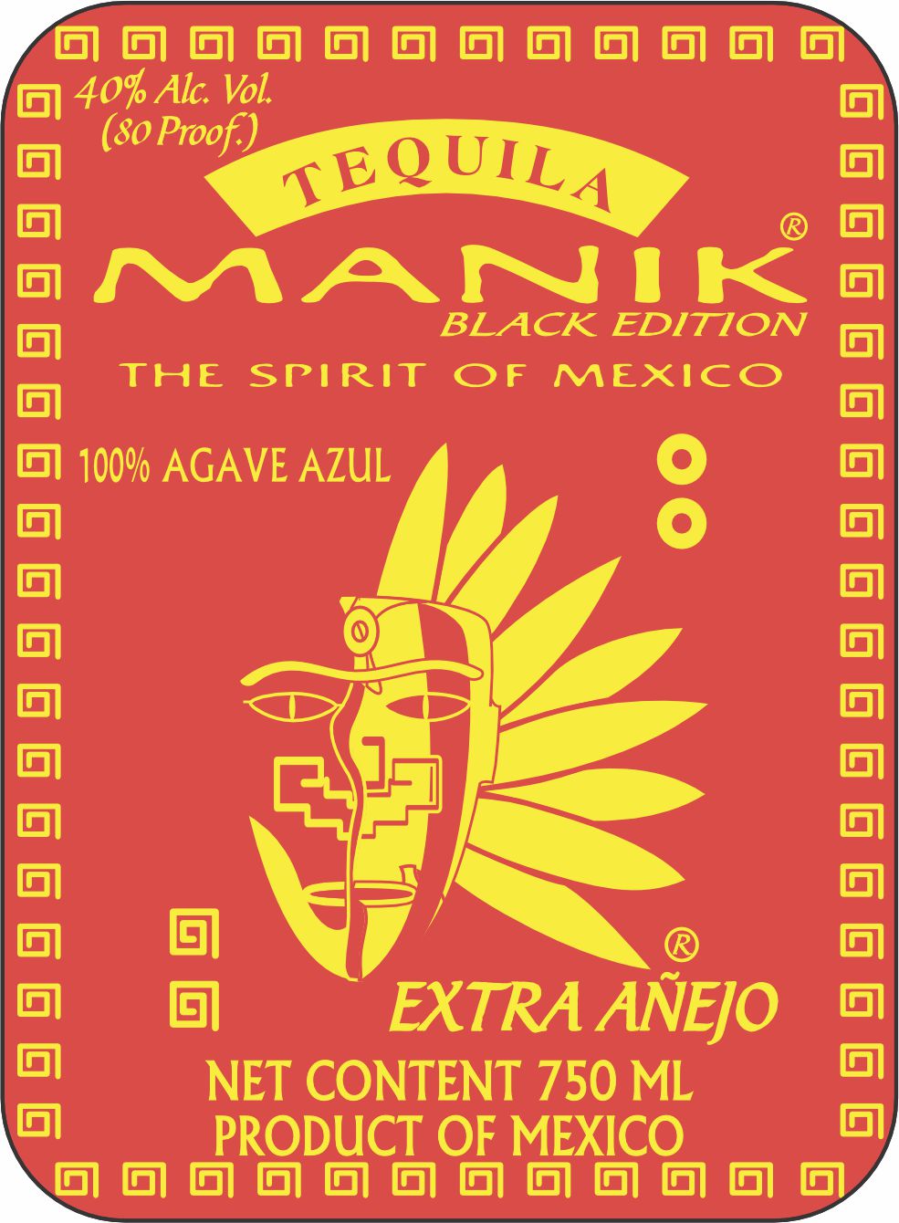 TABC label artwork for Manik Black Edition Extra Anejo