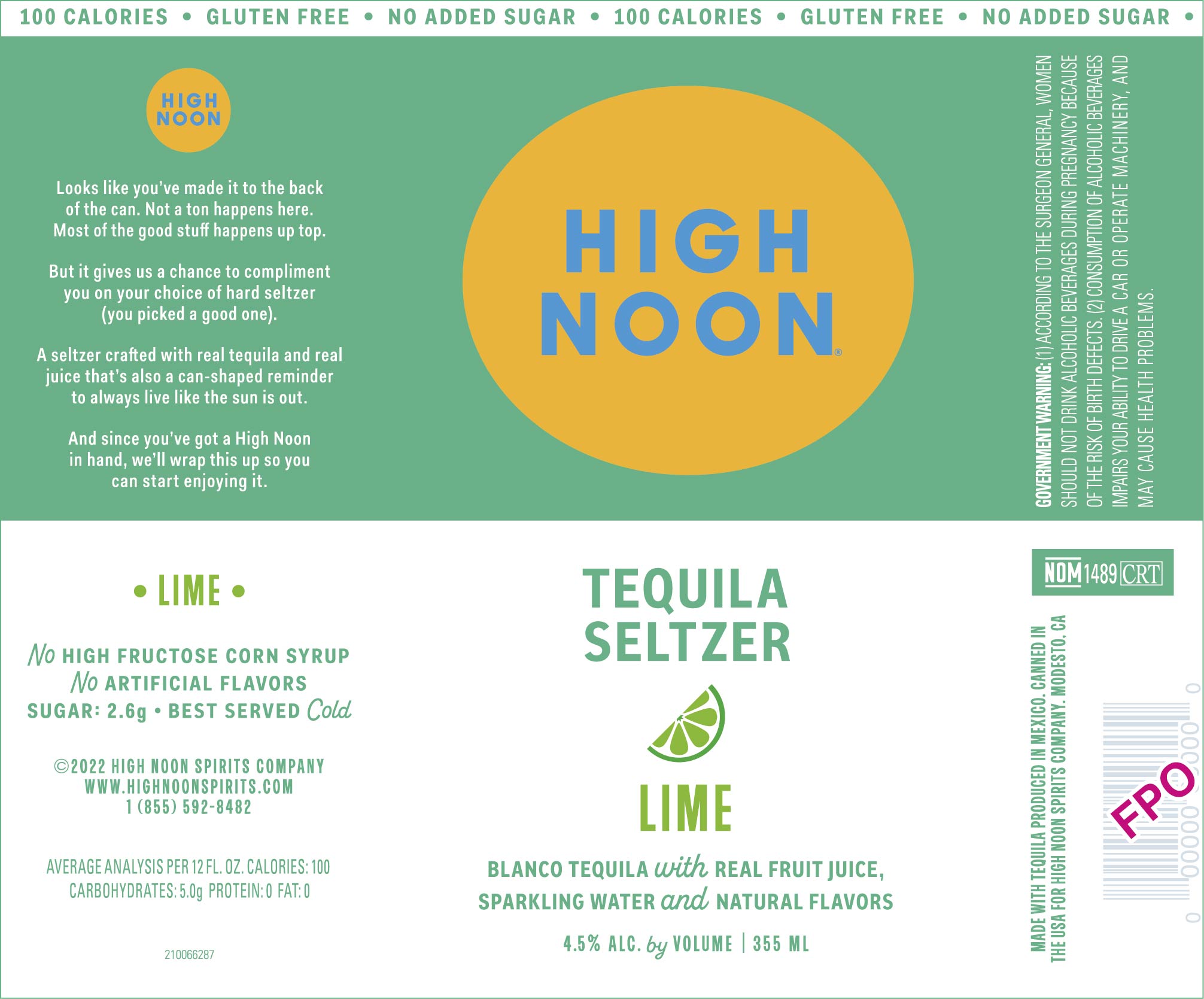 TABC label artwork for High Noon Tequila Lime