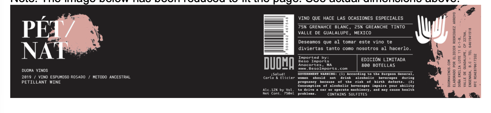 TABC label artwork for Duoma Pet Nat Rosado