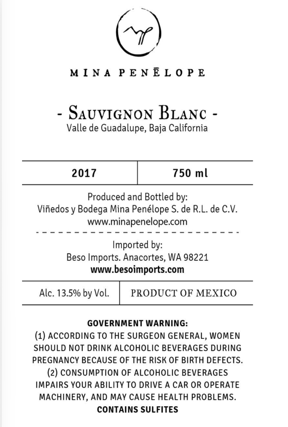 TABC label artwork for Mina Penelope Sauvignon Blanc