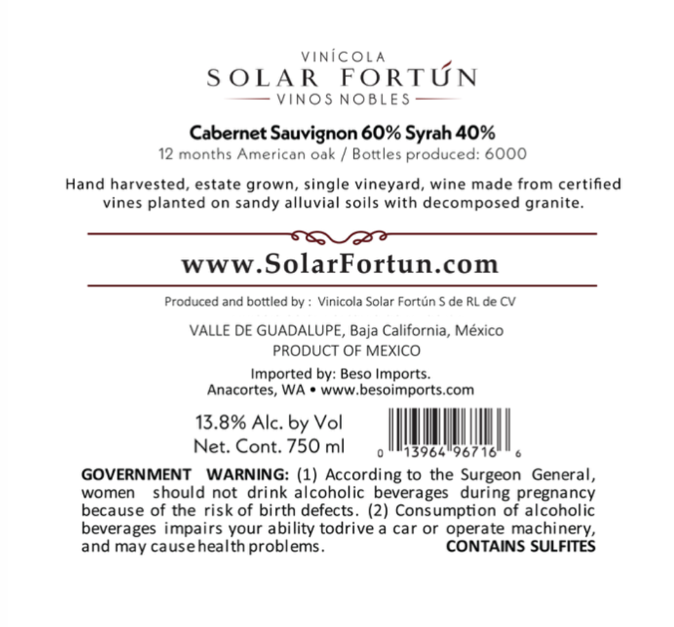 TABC label artwork for Solar Fortun O Positivo