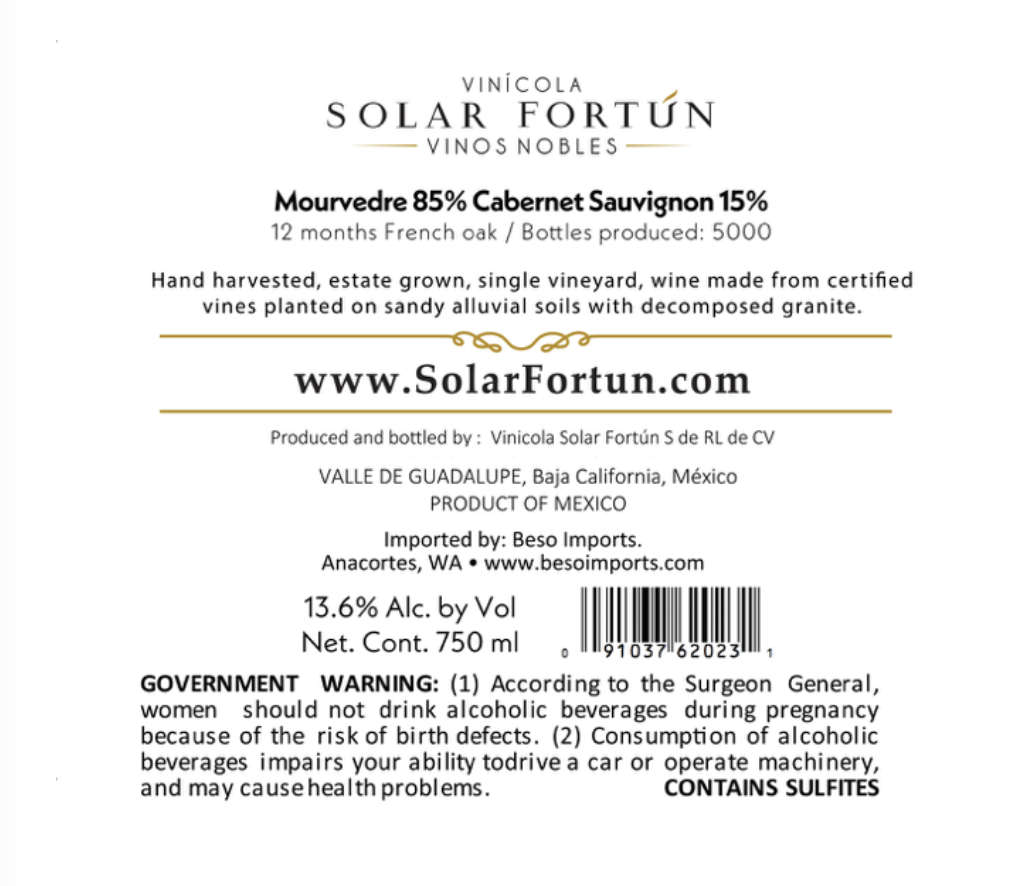 TABC label artwork for Solar Fortun Mourvedre