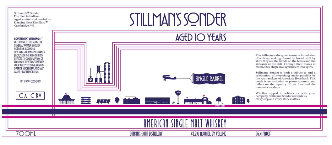 TABC label artwork for Stillman's Sonder 10 Year American Single Malt