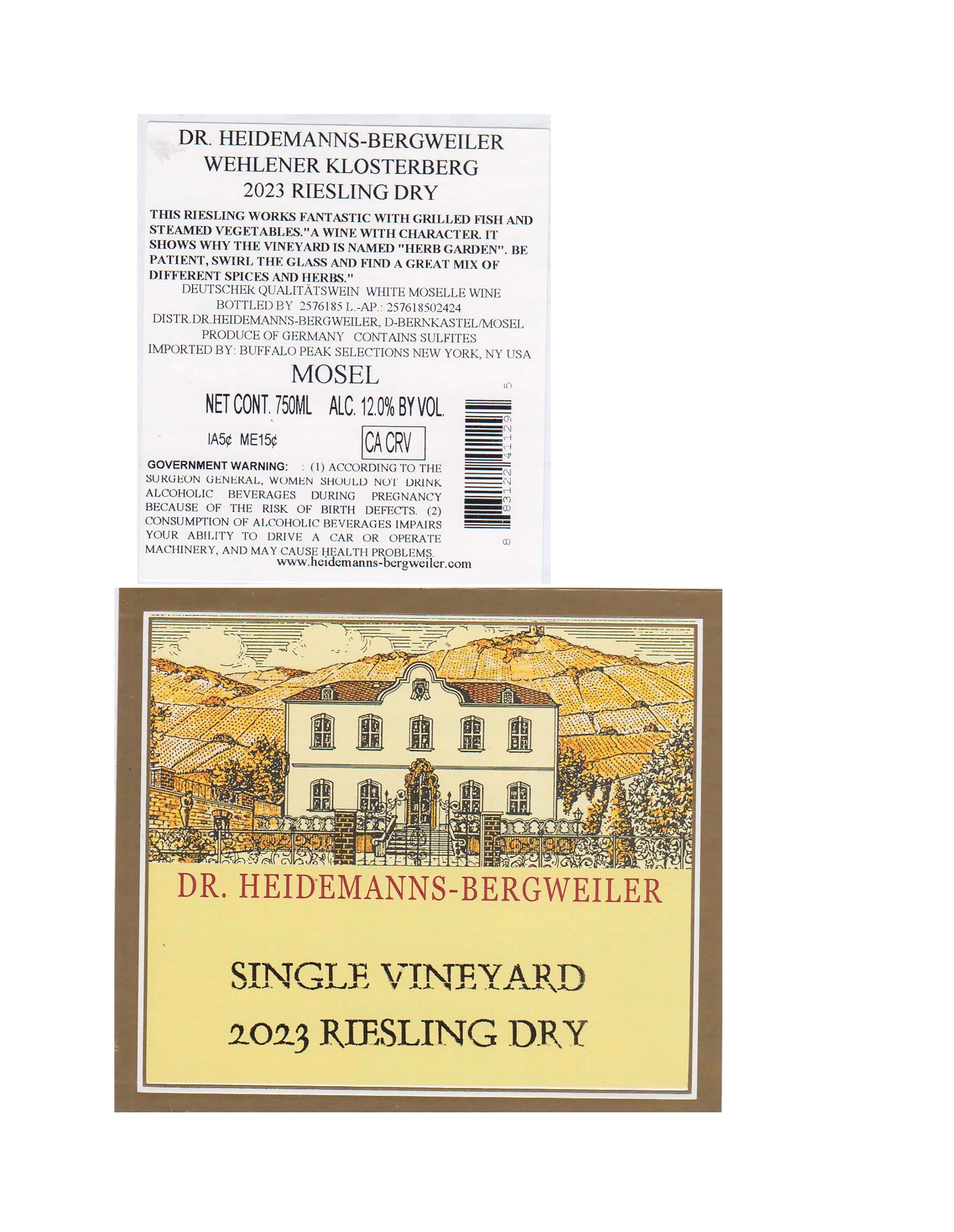 TABC label artwork for Dr Heidemanns-Bergweiler Single Vineyard Riesling Dry
