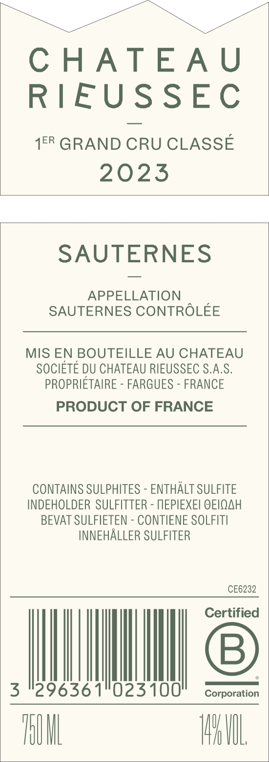TABC label artwork for CHATEAU RIEUSSEC SAUTERNES