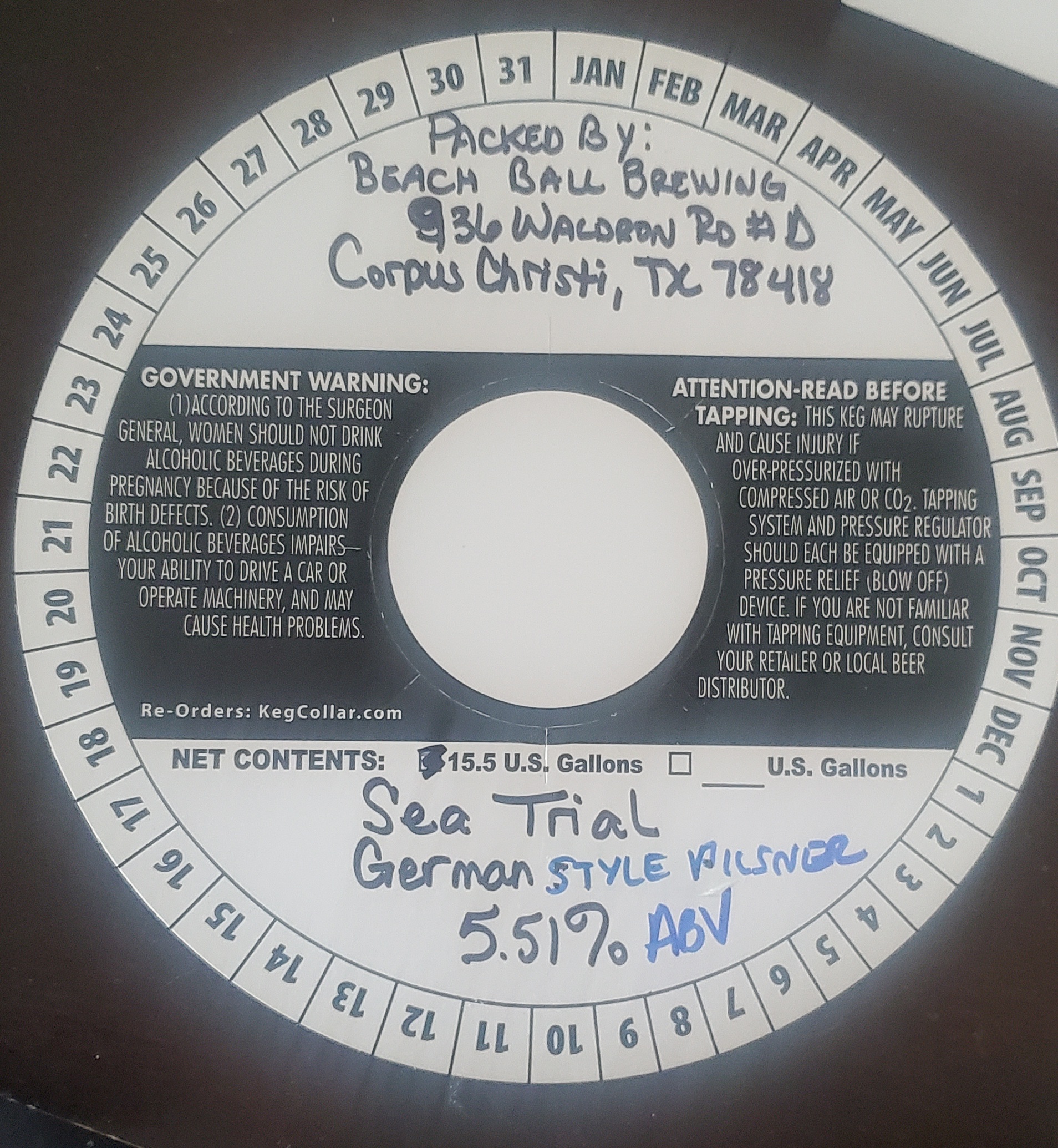 TABC label artwork for Sea Trial German Style Pilsner