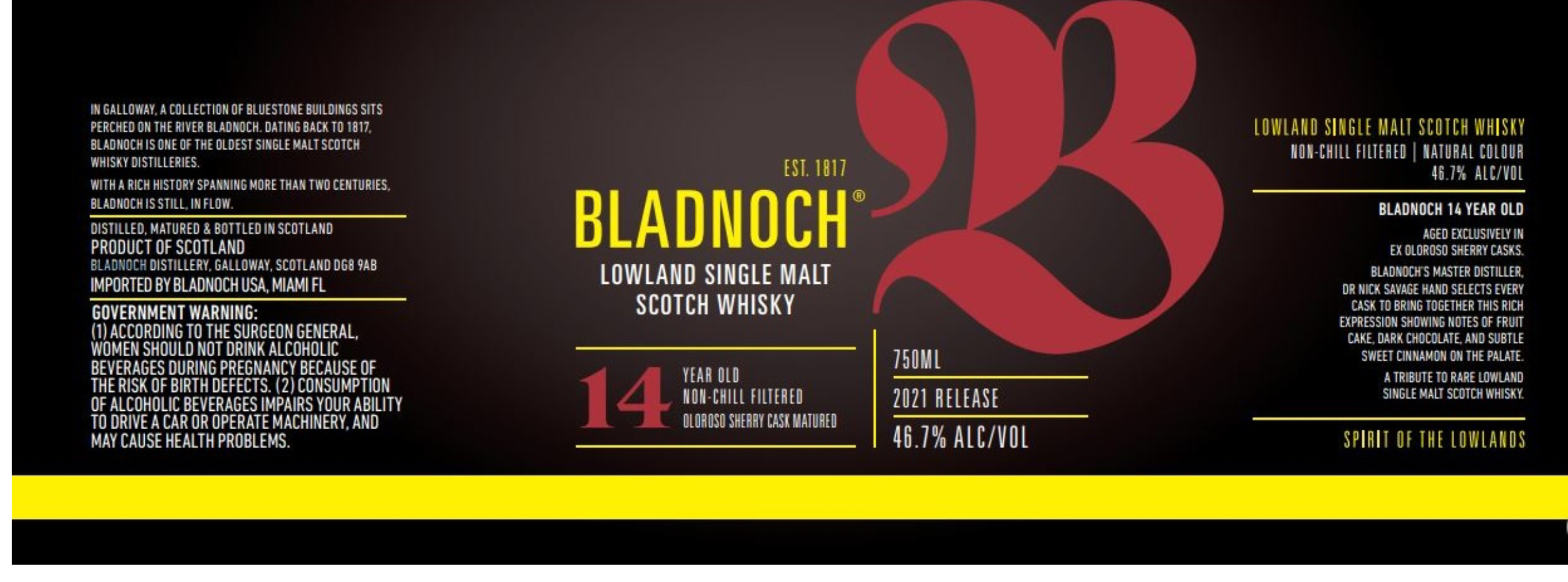 TABC label artwork for BLADNOCH  14 YO