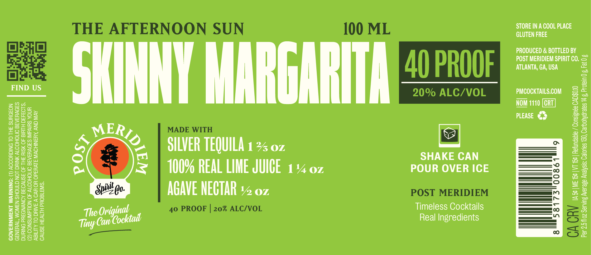 TABC label artwork for Post Meridiem Skinny Margarita
