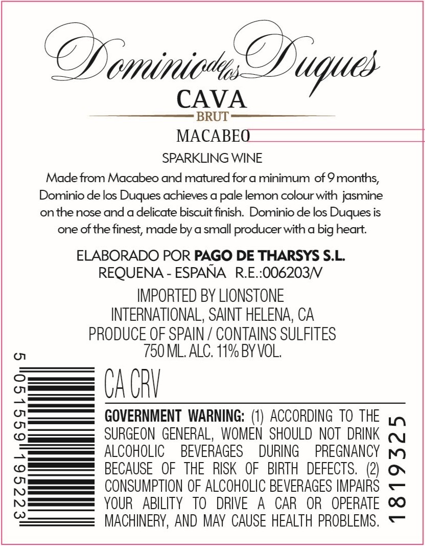 TABC label artwork for Dominio de Los Duques Brut Cava Macabeo Sparkling Wine, Spain