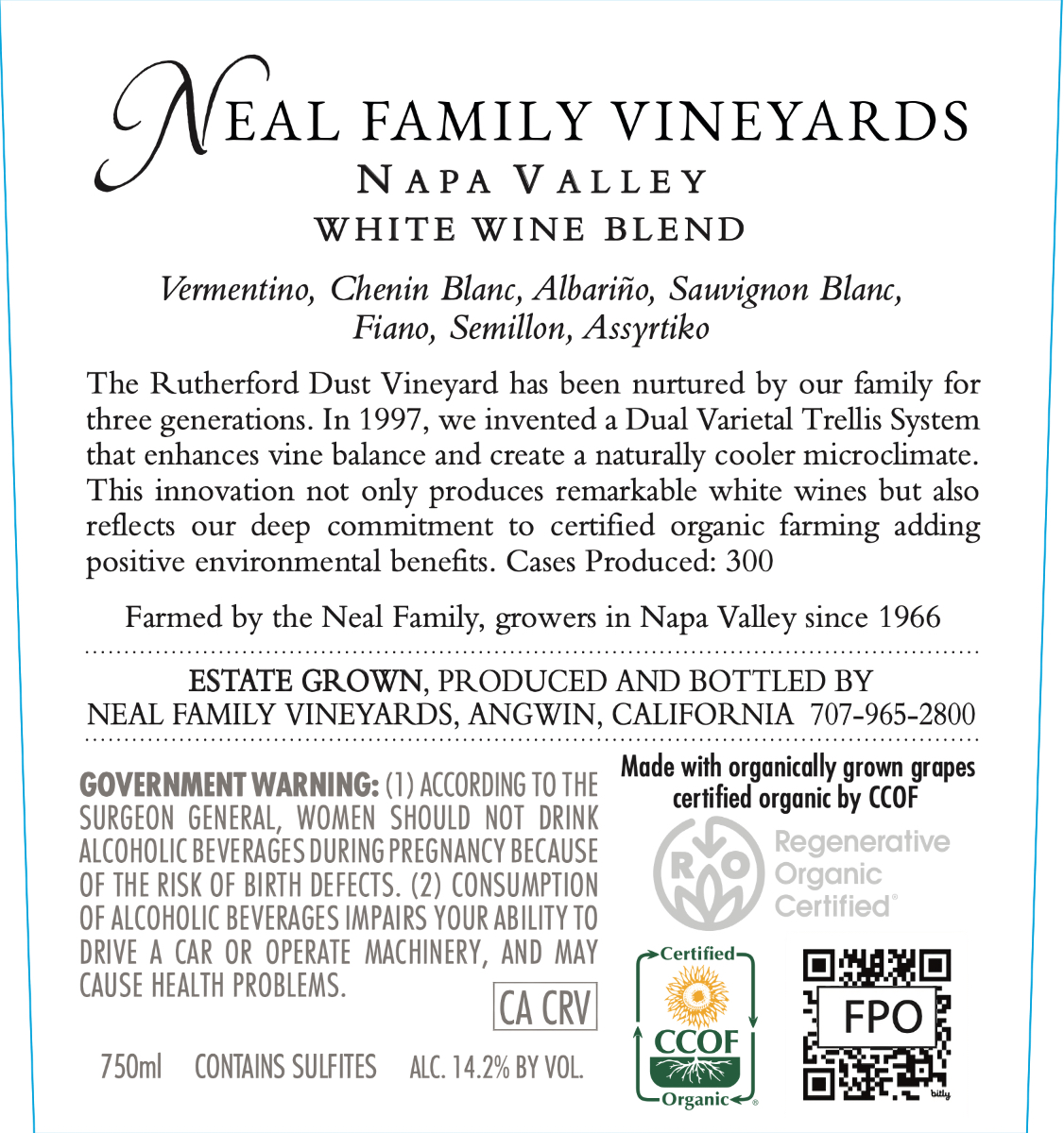 TABC label artwork for NEAL FAMILY VINEYARDS RUTHERFORD DUST VINEYARDS WHITE WINE BLEND