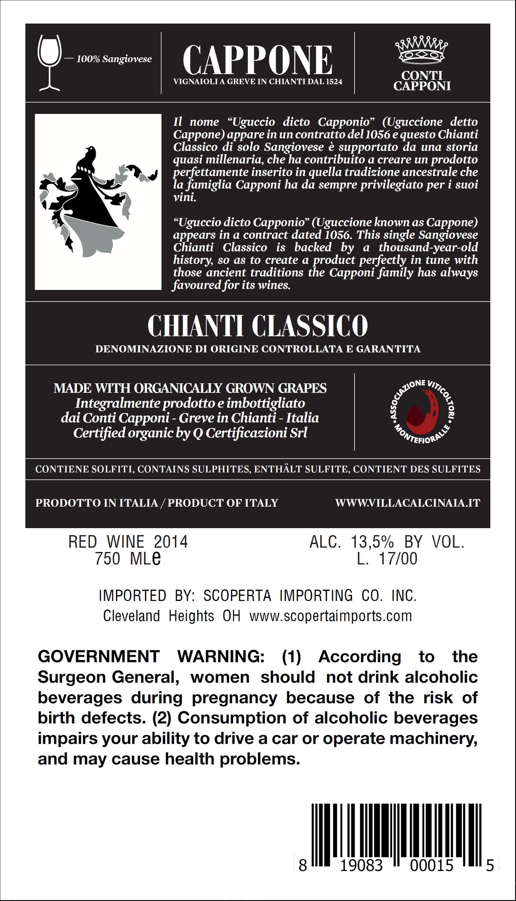 TABC label artwork for Cappone Chianti Classico