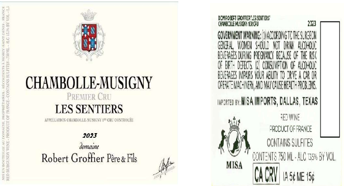 TABC label artwork for DOMAINE ROBERT GROFFIER LES SENTIERS