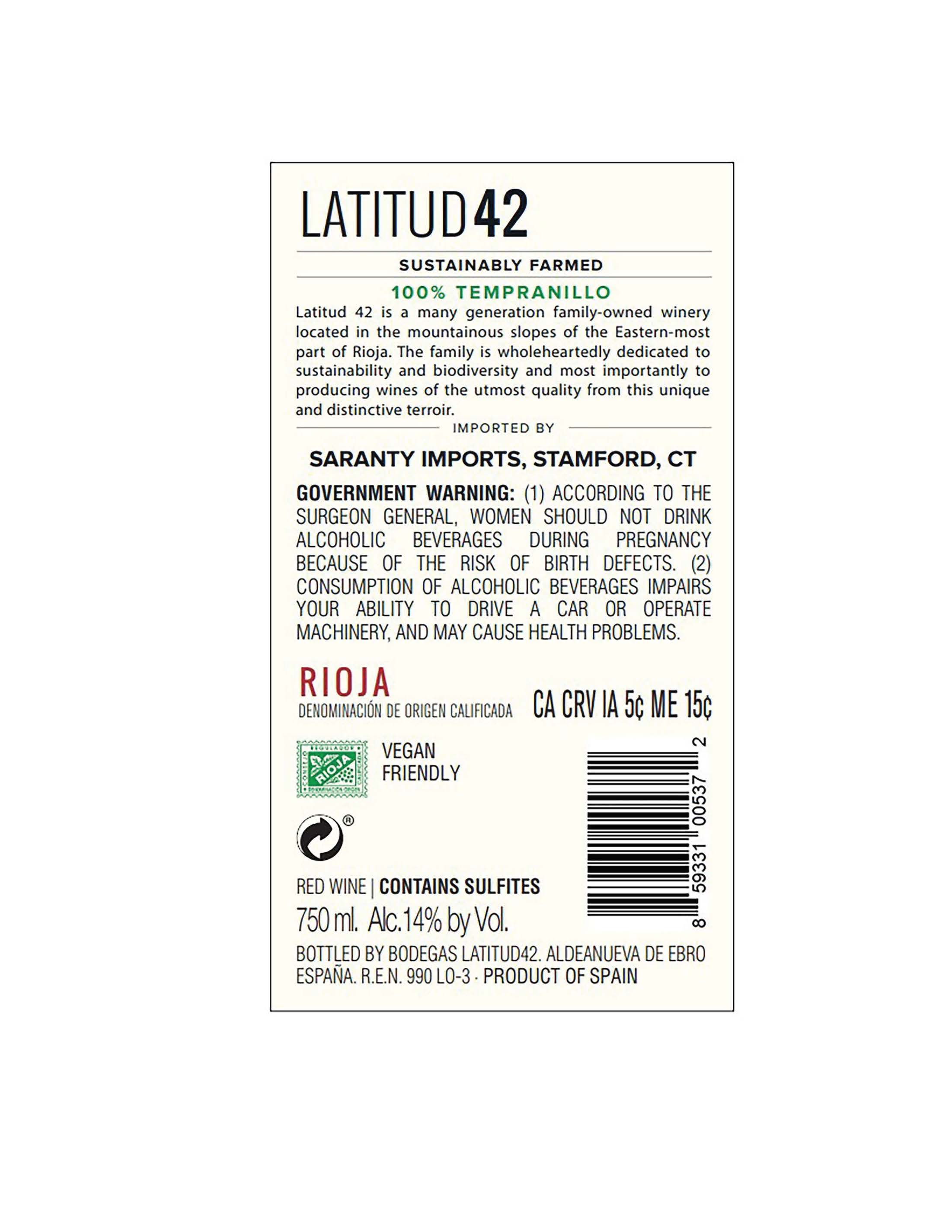 TABC label artwork for Latitude 42 Rioja