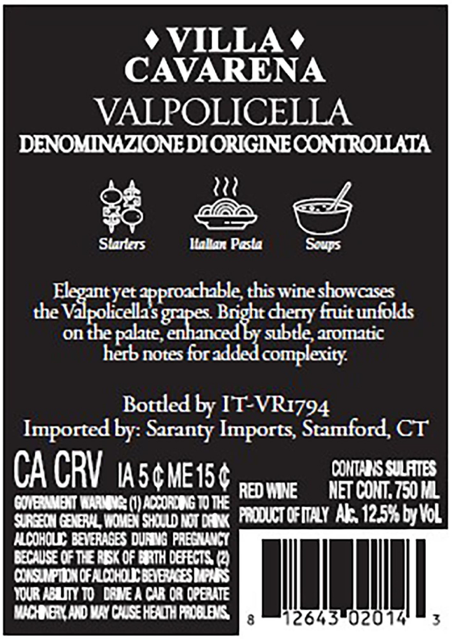 TABC label artwork for Villa Cavarena Valpolicella