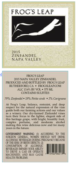 TABC label artwork for Frog's Leap Zinfandel