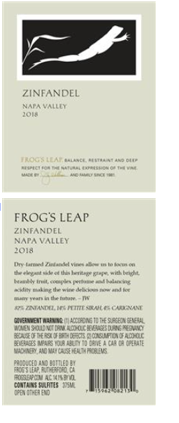 TABC label artwork for Frog's Leap Zinfandel
