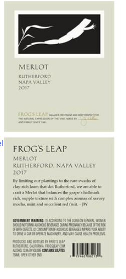 TABC label artwork for Frog's Leap Merlot
