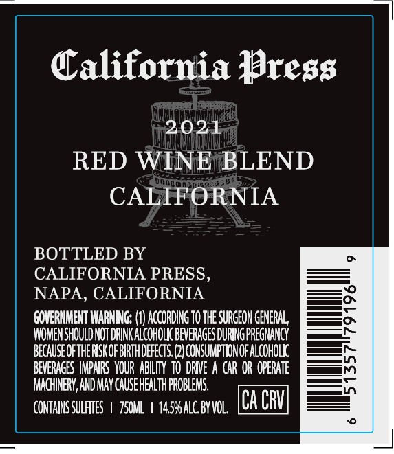 TABC label artwork for California Press Red Blend