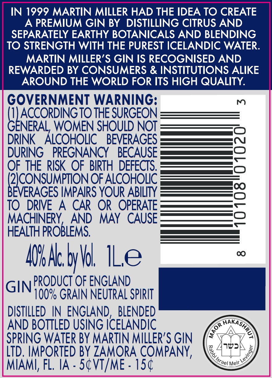 TABC label artwork for Martin Miller's Original Gin