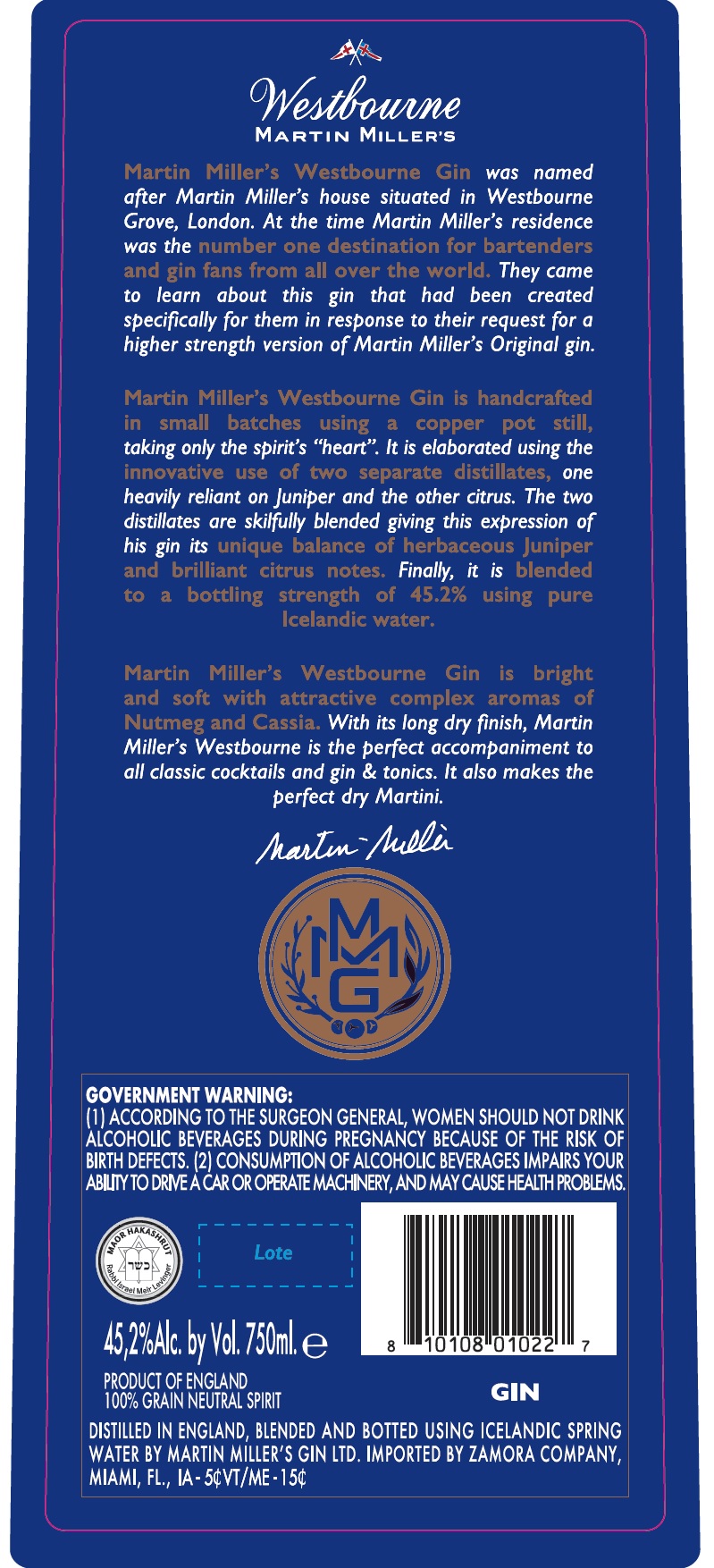 TABC label artwork for Martin Miller's Gin Westbourne