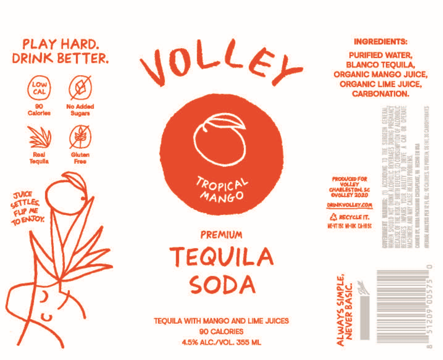 TABC label artwork for Volley Tequila Soda Tropical Mango