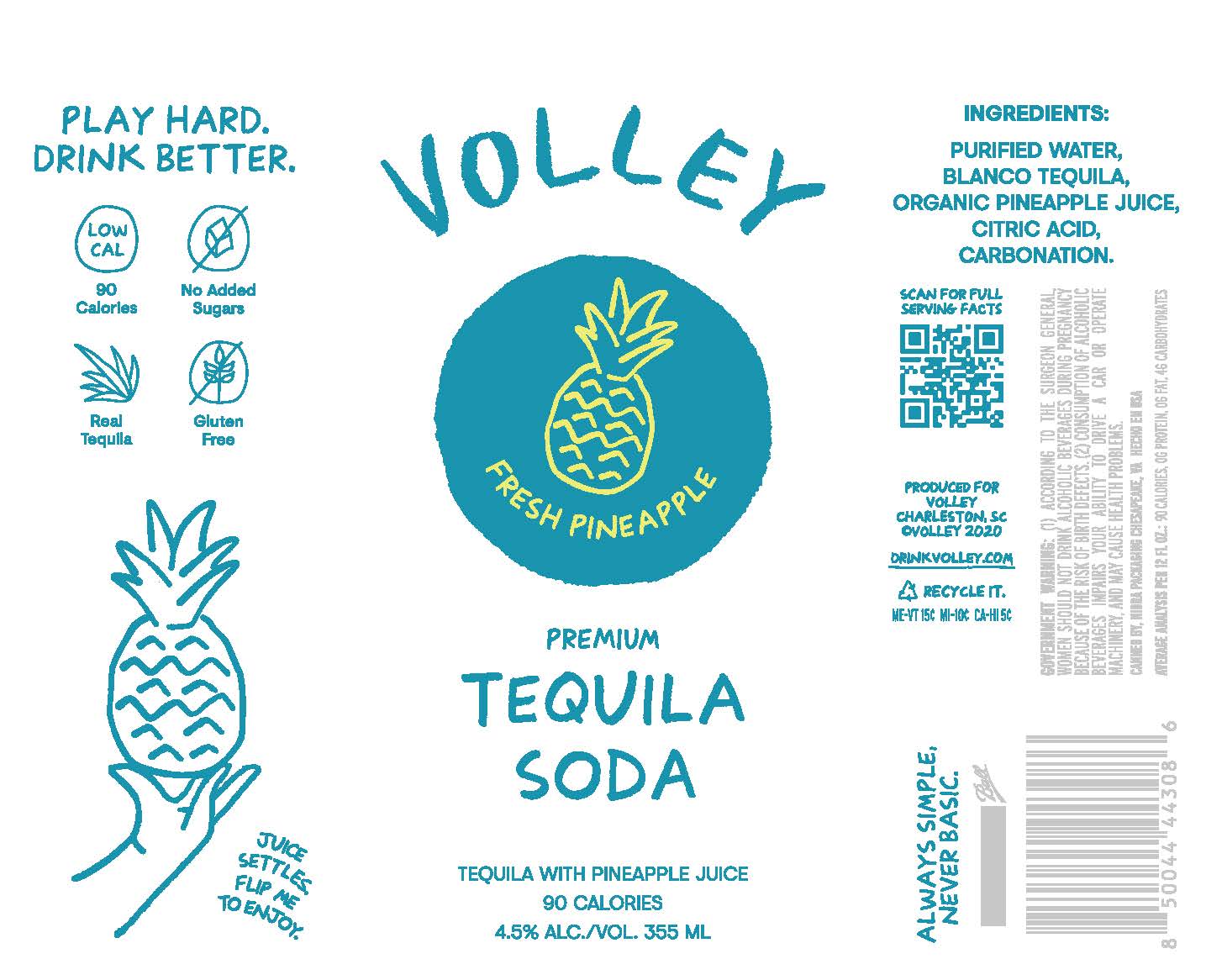TABC label artwork for Volley Tequila Soda Fresh Pineapple