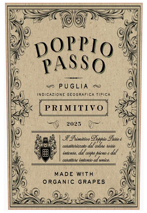 TABC label artwork for Doppio Passo Primitivo Puglia Red Wine 2025