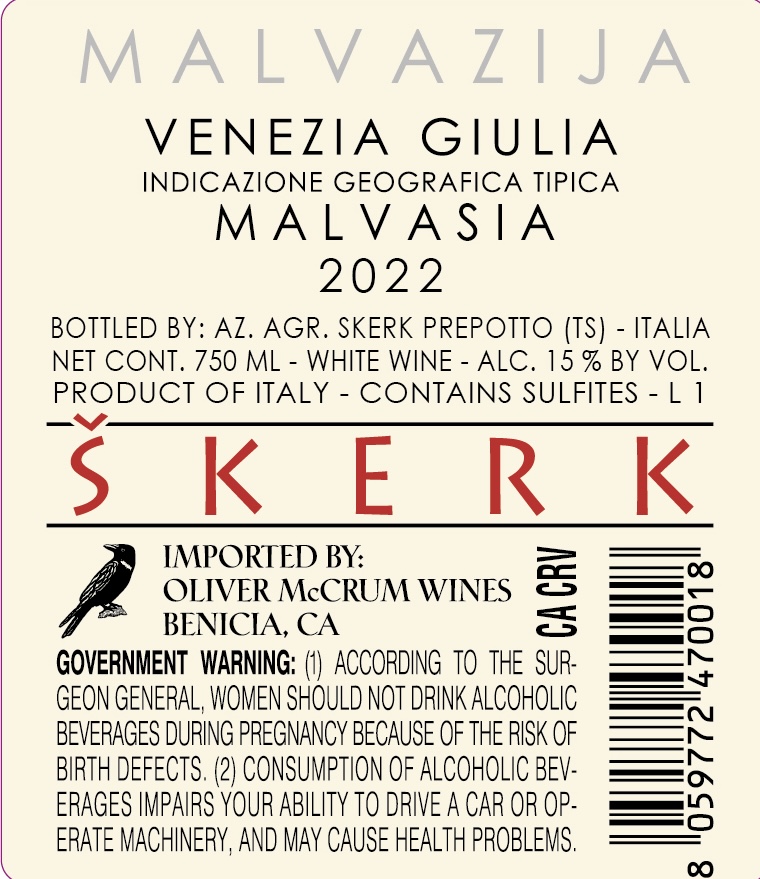 TABC label artwork for Skerk Malvasia