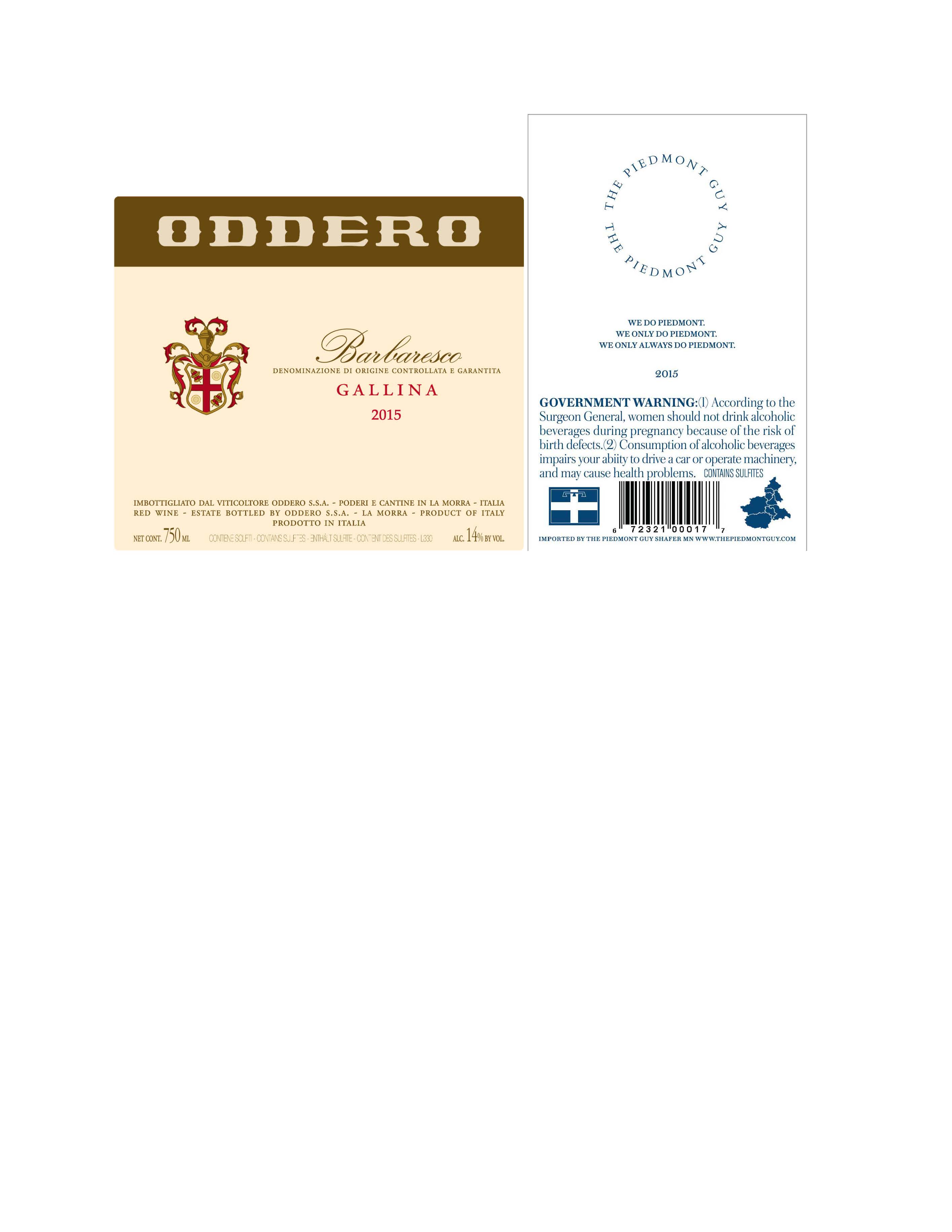 TABC label artwork for Oddero Barbaresco Gallina DOCG